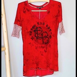 🆕🔥CRASH&BURN SUPER CUTE/RED&BLACK&BLING QUARTER SLEEVES LACE LIGHT PINK NWOT